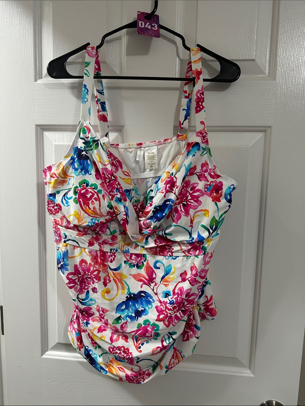 Anne Cole White One-Piece Swimsuit tankini with Bright Floral Print
